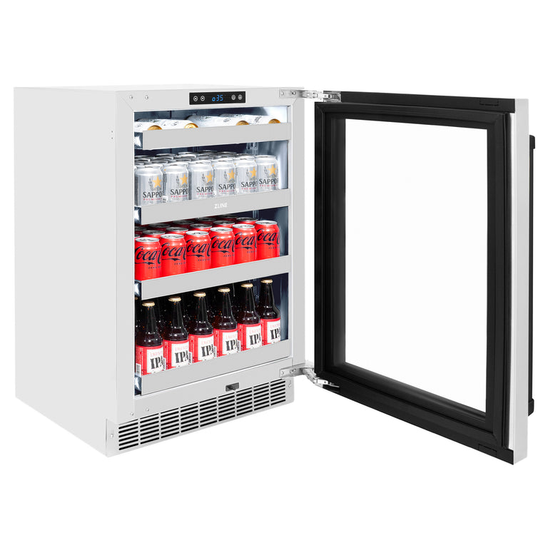 ZLINE Autograph 24" Touchstone 151 Can Beverage Fridge with Stainless Steel Glass Door and Matte Black Handle,  RBSOZ-GS-24-MB