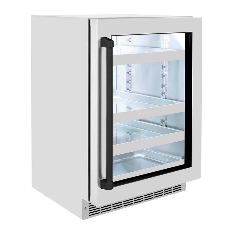 ZLINE Autograph 24" Touchstone 151 Can Beverage Fridge with Stainless Steel Glass Door and Matte Black Handle,  RBSOZ-GS-24-MB