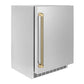 ZLINE Autograph 24" Touchstone 151 Can Beverage Fridge with Solid Stainless Steel Door and Champagne Bronze Helix Handle, RBSOZ-ST-24-KCB