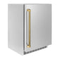 ZLINE Autograph 24" Touchstone 151 Can Beverage Fridge with Solid Stainless Steel Door and Polished Gold Helix Handle, RBSOZ-ST-24-KG