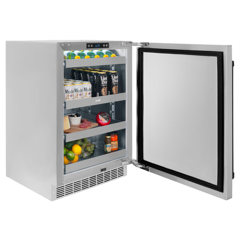 ZLINE Autograph 24" Touchstone 151 Can Beverage Fridge with Solid Stainless Steel Door and Matte Black Handle,  RBSOZ-ST-24-MB