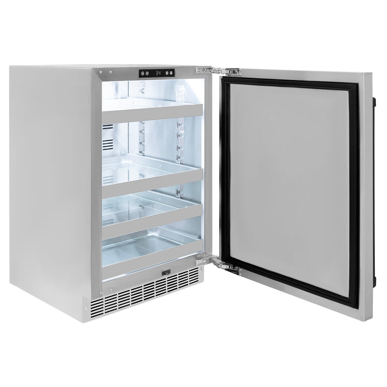 ZLINE Autograph 24" Touchstone 151 Can Beverage Fridge with Solid Stainless Steel Door and Matte Black Handle,  RBSOZ-ST-24-MB