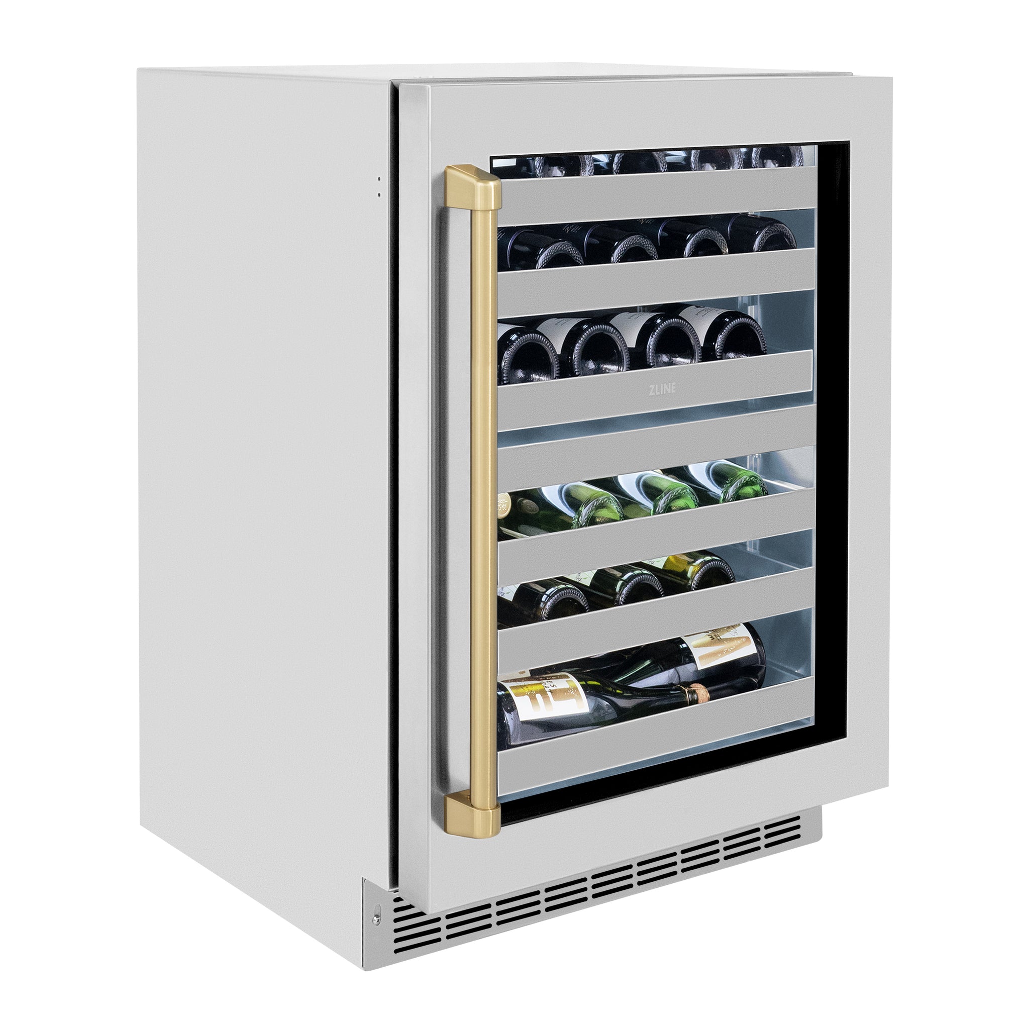 ZLINE Autograph 24" Touchstone Dual Zone 44 Bottle Wine Cooler with Stainless Steel Glass Door and Champagne Bronze Handle,  RWDOZ-GS-24-CB