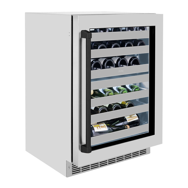 ZLINE Autograph 24" Touchstone Dual Zone 44 Bottle Wine Cooler with Stainless Steel Glass Door and Matte Black Handle,  RWDOZ-GS-24-MB