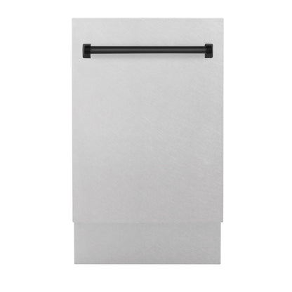 ZLINE Tallac Autograph Edition 18-Inch Top Control Built-In Dishwasher, Satin Stainless Steel Panel, Modern Matte Black Handle, 51 dBA (DWVZ-SN-18-MB)