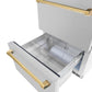ZLINE Autograph Edition 24" Touchstone 168 Can Outdoor-Rated Dual Refrigerator Drawer with Satin Stainless Steel Doors and Polished Gold Handles, RDSOZ-SN-24-G