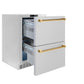 ZLINE Autograph Edition 24" Touchstone 168 Can Outdoor-Rated Dual Refrigerator Drawer with Satin Stainless Steel Doors and Polished Gold Handles, RDSOZ-SN-24-G