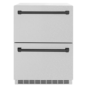 ZLINE Autograph Edition 24" Touchstone 168 Can Outdoor-Rated Dual Refrigerator Drawer with Satin Stainless Steel Doors and Matte Black Handles, RDSOZ-SN-24-MB