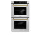 ZLINE Autograph 30" Professional True Convection Double Wall Oven with Air Fry and Self Clean in Satin Stainless Steel with Polished Gold Helix Handles, WADSZ-30-KG