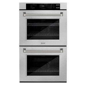 ZLINE Autograph 30" Professional True Convection Double Wall Oven with Air Fry and Self Clean in Satin Stainless Steel with Polished Nickel Helix Handles, WADSZ-30-KPN