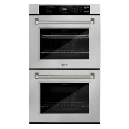 ZLINE Autograph 30" Professional True Convection Double Wall Oven with Air Fry and Self Clean in Satin Stainless Steel with Polished Nickel Helix Handles, WADSZ-30-KPN
