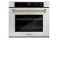 ZLINE Autograph 30" Professional True Convection Single Wall Oven with Air Fry and Self Clean in Satin Stainless Steel with Champagne Bronze Helix Handle, WASSZ-30-KCB