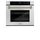 ZLINE Autograph 30" Professional True Convection Single Wall Oven with Air Fry and Self Clean in Satin Stainless Steel with Polished Gold Helix Handle, WASSZ-30-KG