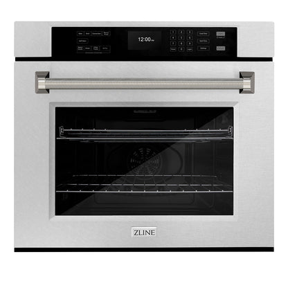 ZLINE Autograph 30" Professional True Convection Single Wall Oven with Air Fry and Self Clean in Satin Stainless Steel with Polished Nickel Helix Handle, WASSZ-30-KPN