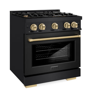 ZLINE Autograph 30" 4.2 cu. ft. Select Dual Fuel Range with 4 Burners in Black Stainless Steel with Champagne Bronze Accents, HDRBZ-30-CB