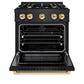 ZLINE Autograph 30" 4.2 cu. ft. Select Gas Range with 4 Burners in Black Stainless Steel and Polished Gold Accents, HGRBZ-30-G