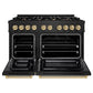 ZLINE Autograph 48" 6.7 cu. ft. Select Double Oven Dual Fuel Range with 8 Burners in Black Stainless Steel and Champagne Bronze Accents, HDRBZ-48-CB