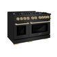 ZLINE Autograph 48" 6.7 cu. ft. Select Double Oven Dual Fuel Range with 8 Burners in Black Stainless Steel and Champagne Bronze Accents, HDRBZ-48-CB
