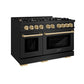 ZLINE Autograph 48" 6.7 cu. ft. Select Double Oven Dual Fuel Range with 8 Burners in Black Stainless Steel and Polished Gold Accents, HDRBZ-48-G