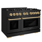 ZLINE Autograph 48" 6.7 cu. ft. Select Double Oven Gas Range with 8 Burners in Black Stainless Steel and Polished Gold Accents, HGRBZ-48-G