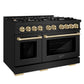 ZLINE Autograph 48" 6.7 cu. ft. Select Double Oven Gas Range with 8 Burners in Black Stainless Steel and Champagne Bronze Accents, HGRBZ-48-CB