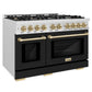 ZLINE Autograph 48" 6.7 cu. ft. Select Double Oven Gas Range with 8 Burners in DuraSnow® Stainless Steel with Black Matte Doors and Champagne Bronze Accents, HGRSZ-BLM-48-CB