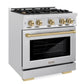 ZLINE Autograph 30" 4.2 cu. ft. Select Gas Range with 4 Burners in DuraSnow® Stainless Steel and Champagne Bronze Accents, HGRSZ-30-CB