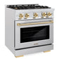 ZLINE Autograph 30" 4.2 cu. ft. Select Gas Range with 4 Burners in DuraSnow® Stainless Steel and Polished Gold Accents, HGRSZ-30-G