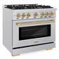 ZLINE Autograph 36" 5.2 cu. ft. Select Gas Range with 6 Burners in DuraSnow® Stainless Steel and Champagne Bronze Accents, HGRSZ-36-CB