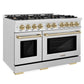ZLINE Autograph 48" 6.7 cu. ft. Select Double Oven Gas Range with 8 Burners in DuraSnow® Stainless Steel and Champagne Bronze Accents, HGRSZ-48-CB