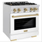ZLINE Autograph 30" 4.2 cu. ft. Select Gas Range with 4 Burners in DuraSnow® Stainless Steel with White Matte Door and Champagne Bronze Accents, HGRSZ-WM-30-CB