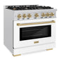 ZLINE Autograph 36" 5.2 cu. ft. Select Gas Range with 6 Burners in DuraSnow® Stainless Steel with White Matte Door and Champagne Bronze Accents, HGRSZ-WM-36-CB