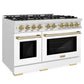 ZLINE Autograph 48" 6.7 cu. ft. Select Double Oven Gas Range with 8 Burners in DuraSnow® Stainless Steel with White Matte Doors and Champagne Bronze Accents, HGRSZ-WM-48-CB