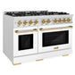 ZLINE Autograph 48" 6.7 cu. ft. Select Double Oven Gas Range with 8 Burners in DuraSnow® Stainless Steel with White Matte Doors and Polished Gold Accents, HGRSZ-WM-48-G