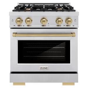 ZLINE Autograph 30" 4.2 cu. ft. Select Dual Fuel Range with 4 Burners in Stainless Steel with Champagne Bronze Accents, HDRZ-30-CB
