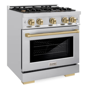 ZLINE Autograph 30" 4.2 cu. ft. Select Dual Fuel Range with 4 Burners in Stainless Steel with Champagne Bronze Accents, HDRZ-30-CB