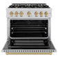 ZLINE Autograph 36" 5.2 cu. ft. Select Dual Fuel Range with 6 Burners in Stainless Steel with Champagne Bronze Accents, HDRZ-36-CB