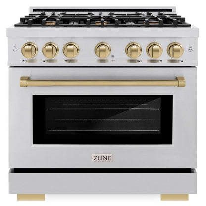ZLINE Autograph 36" 5.2 cu. ft. Select Dual Fuel Range with 6 Burners in Stainless Steel with Champagne Bronze Accents, HDRZ-36-CB