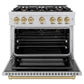 ZLINE Autograph 36" 5.2 cu. ft. Select Gas Range with 6 Burners in Stainless Steel and Champagne Bronze Accents, HGRZ-36-CB