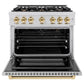 ZLINE Autograph 36" 5.2 cu. ft. Select Gas Range with 6 Burners in Stainless Steel and Polished Gold Accents, HGRZ-36-G