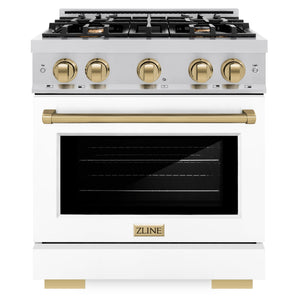 ZLINE Autograph 30" 4.2 cu. ft. Select Dual Fuel Range with 4 Burners in Stainless Steel with White Matte Door and Champagne Bronze Accents, HDRZ-WM-30-CB