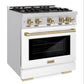 ZLINE Autograph 30" 4.2 cu. ft. Select Dual Fuel Range with 4 Burners in Stainless Steel with White Matte Door and Champagne Bronze Accents, HDRZ-WM-30-CB
