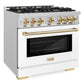 ZLINE Autograph 36" 5.2 cu. ft. Select Gas Range with 6 Burners in Stainless Steel with White Matte Door and Polished Gold Accents, HGRZ-WM-36-G