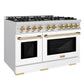 ZLINE Autograph 48" 6.7 cu. ft. Select Double Oven Gas Range with 8 Burners in Stainless Steel with White Matte Doors and Polished Gold Accents, HGRZ-WM-48-G