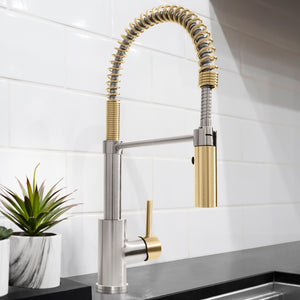 ZLINE Autograph Sierra Pull Down Spring Single Handle Kitchen Faucet in Brushed Nickel and Champagne Bronze, SRA-KF-ZBNCB