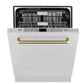 ZLINE Autograph 24" Monument Series 3rd Rack Top Touch Control Tall Tub Dishwasher in Stainless Steel with Polished Gold Helix Handle, 45dBa, DWMTZ-30424-KG