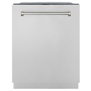 ZLINE Autograph 24" Monument Series 3rd Rack Top Touch Control Tall Tub Dishwasher in Stainless Steel with Polished Nickel Helix Handle, 45dBa, DWMTZ-30424-KPN