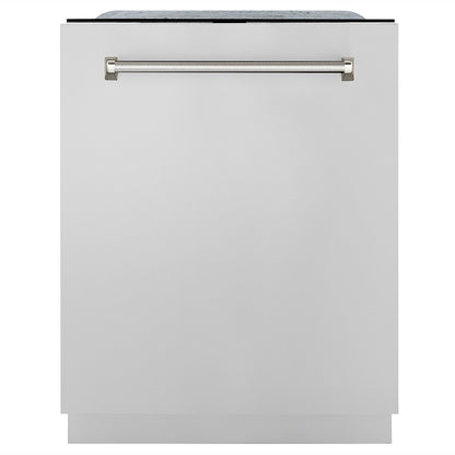 ZLINE Autograph 24" Monument Series 3rd Rack Top Touch Control Tall Tub Dishwasher in Stainless Steel with Polished Nickel Helix Handle, 45dBa, DWMTZ-30424-KPN