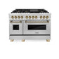 ZLINE Autograph 48" 6.0 cu. ft. Dual Fuel Range in Stainless Steel with Champagne Bronze Accents, RAZ-48-CB