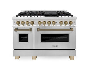 ZLINE Autograph 48" 6.0 cu. ft. Dual Fuel Range in Stainless Steel with Champagne Bronze Accents, RAZ-48-CB